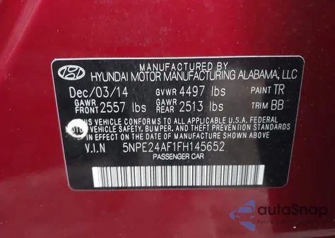 2015 Hyundai Sonata Se from USA, damaged, VIN 5NPE24AF1FH145652